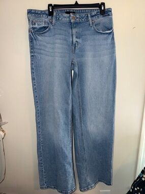 Edgely Brand Light Blue Relaxed Boyfriend Wide-Leg Women's Mid-Rise Jeans